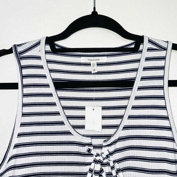 Maurices NWT White & Navy Blue Striped Lace-up Babydoll Tank Top Medium Women’s - Picture 3 of 12